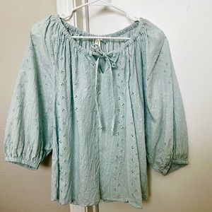 Joie Eyelet Balloon Sleeves Blouse Size M